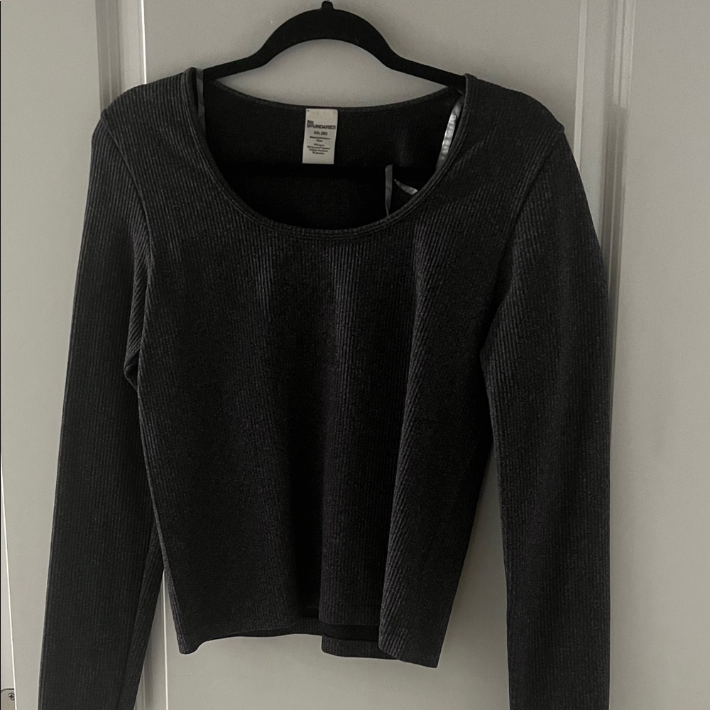 No Boundaries Charcoal Long Sleeve Ribbed Top